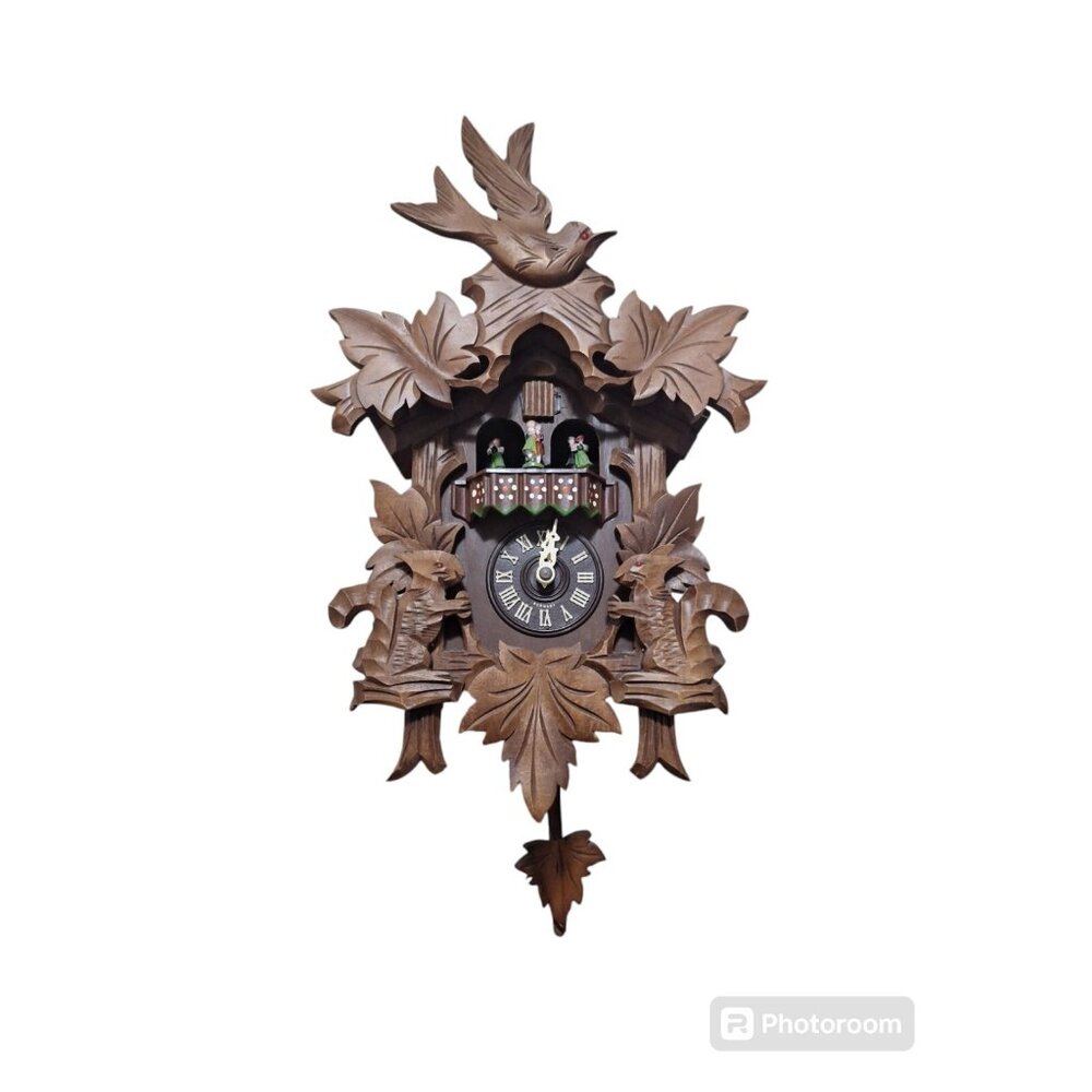 Black Forest HUNTERS West Germany Cuckoo Clock Albert Schwab Karlsruhe UNTESTED - Picture 2 of 16